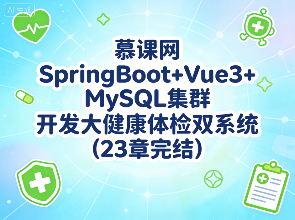 慕课网 SpringBoot+Vue3+MySQL集群 开发大健康体检双系统(23章完结)